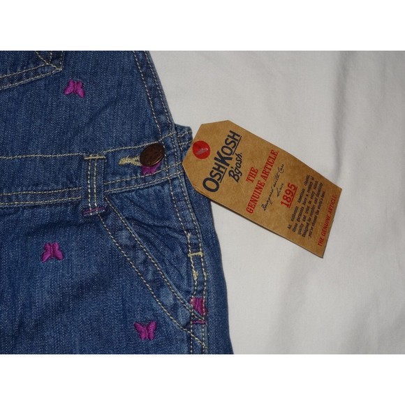 Girl OshKosh B'Gosh Overall Denim Purple Embroidered Butterfly Bib 6 Months NWT - Picture 7 of 8
